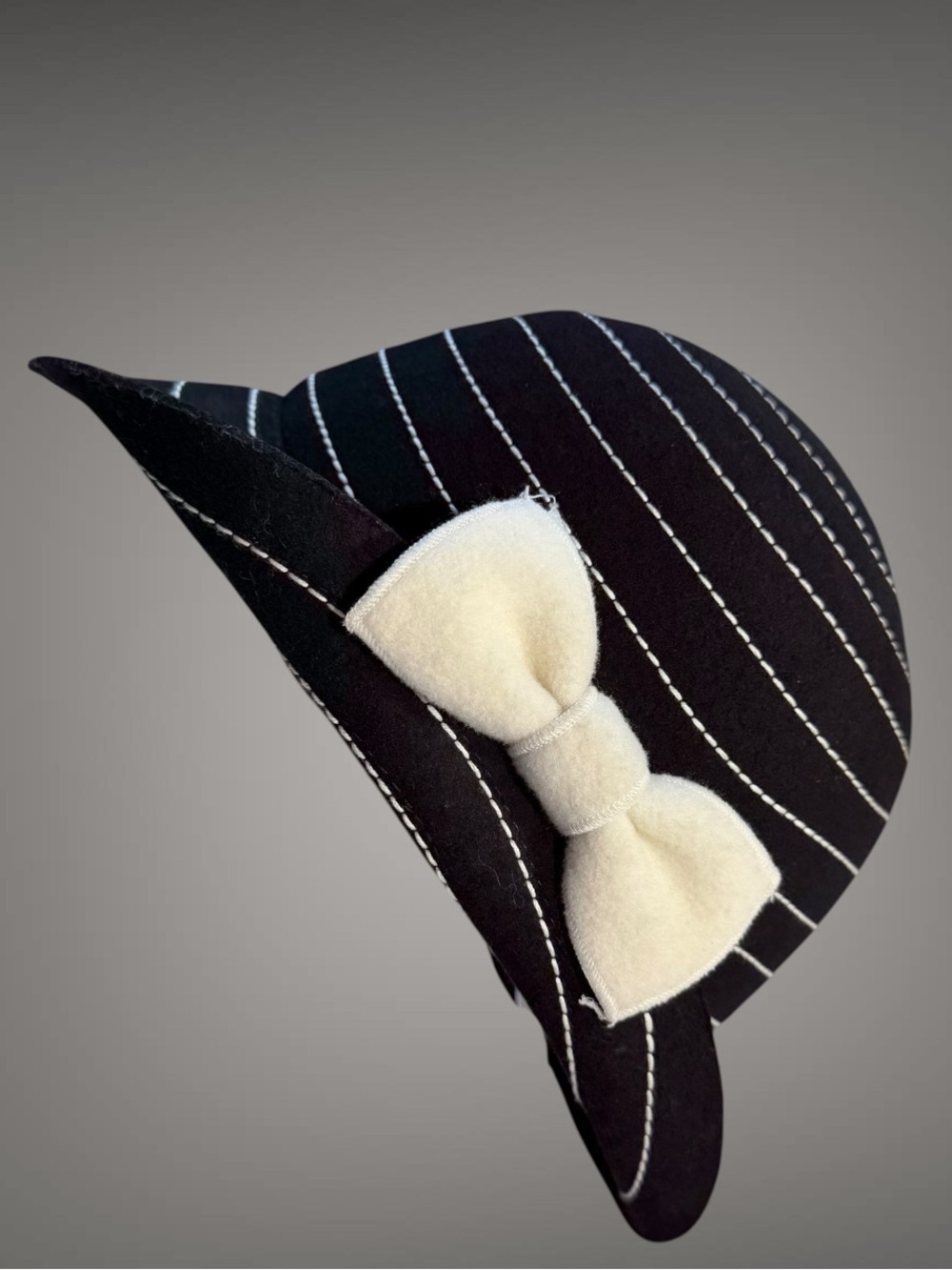 San Diego Hat Company Black Pinstripe Cloche Hat with Cream Bow